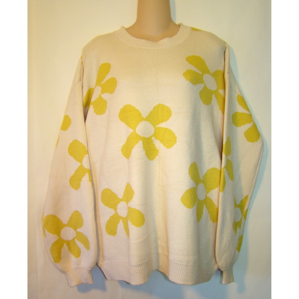 Ecowish Yellow Daisy Flower Knit Long Sleeve Sweater New Size XL.  D122